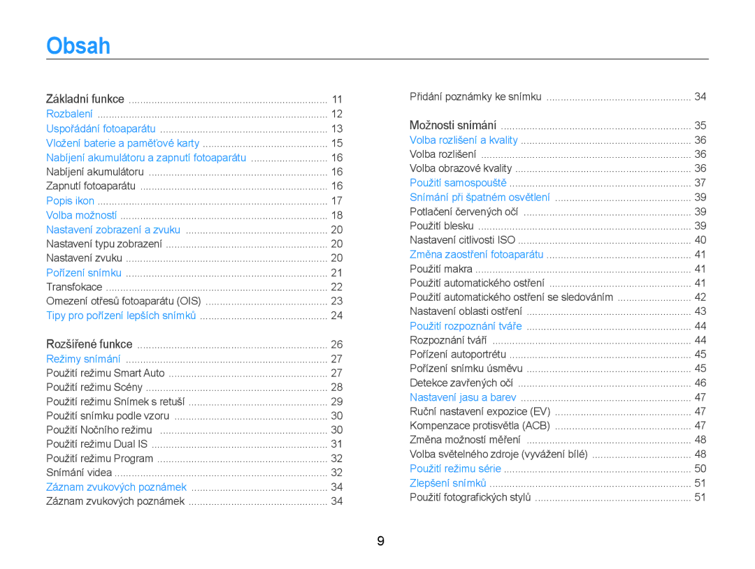 Samsung EC-PL200ZBPBE3, EC-PL200ZBPRE3, EC-PL200ZBPSE3 manual Obsah 