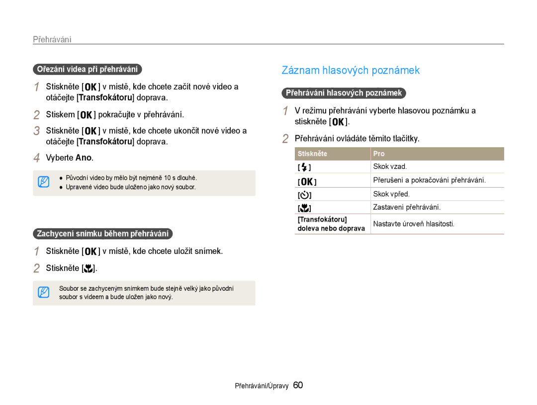 Samsung EC-PL200ZBPBE3, EC-PL200ZBPRE3, EC-PL200ZBPSE3 manual Záznam hlasových poznámek, Otáčejte Transfokátoru doprava 