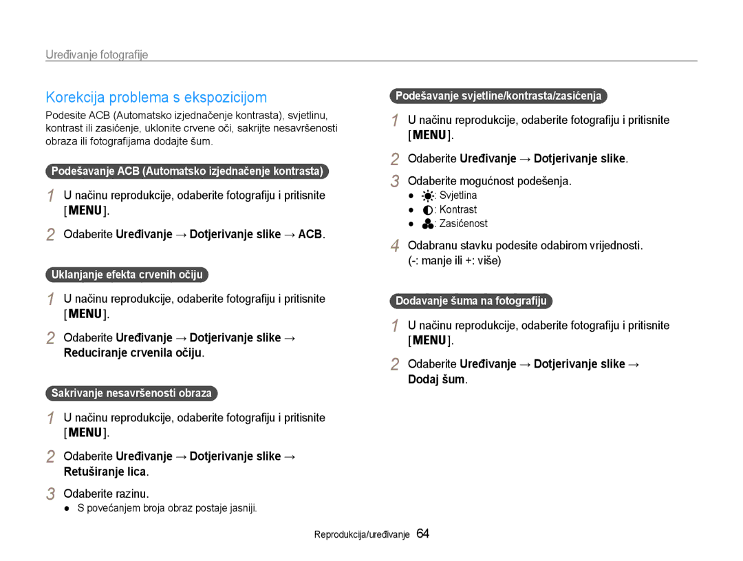 Samsung EC-PL200ZBPSE3, EC-PL200ZBPRE3 Korekcija problema s ekspozicijom, Odaberite Uređivanje → Dotjerivanje slike → ACB 