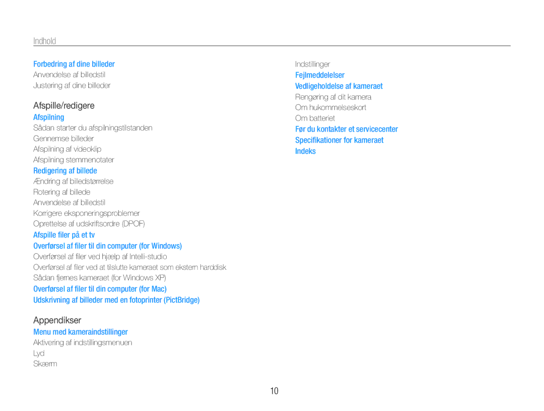 Samsung EC-PL200ZBPRE2, EC-PL200ZBPSE2, EC-PL200ZBPBE2 manual Indhold 