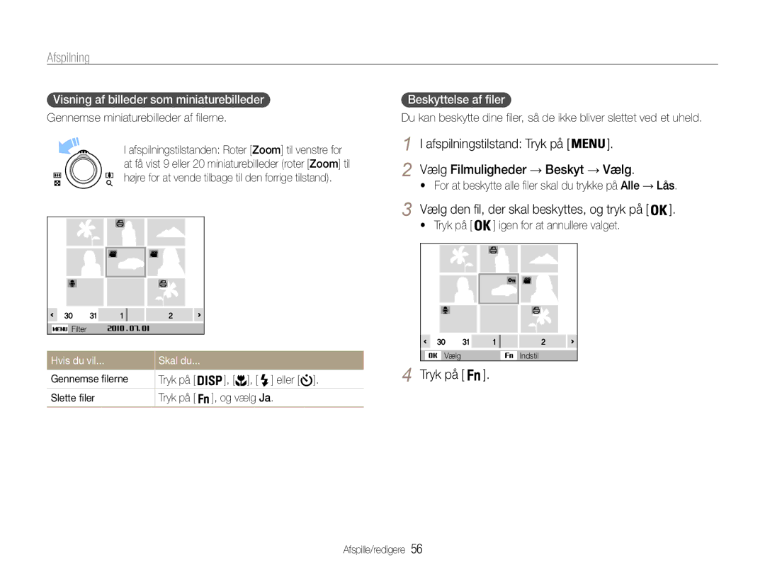 Samsung EC-PL200ZBPSE2 manual Visning af billeder som miniaturebilleder, Gennemse miniaturebilleder af filerne, Hvis du vil 