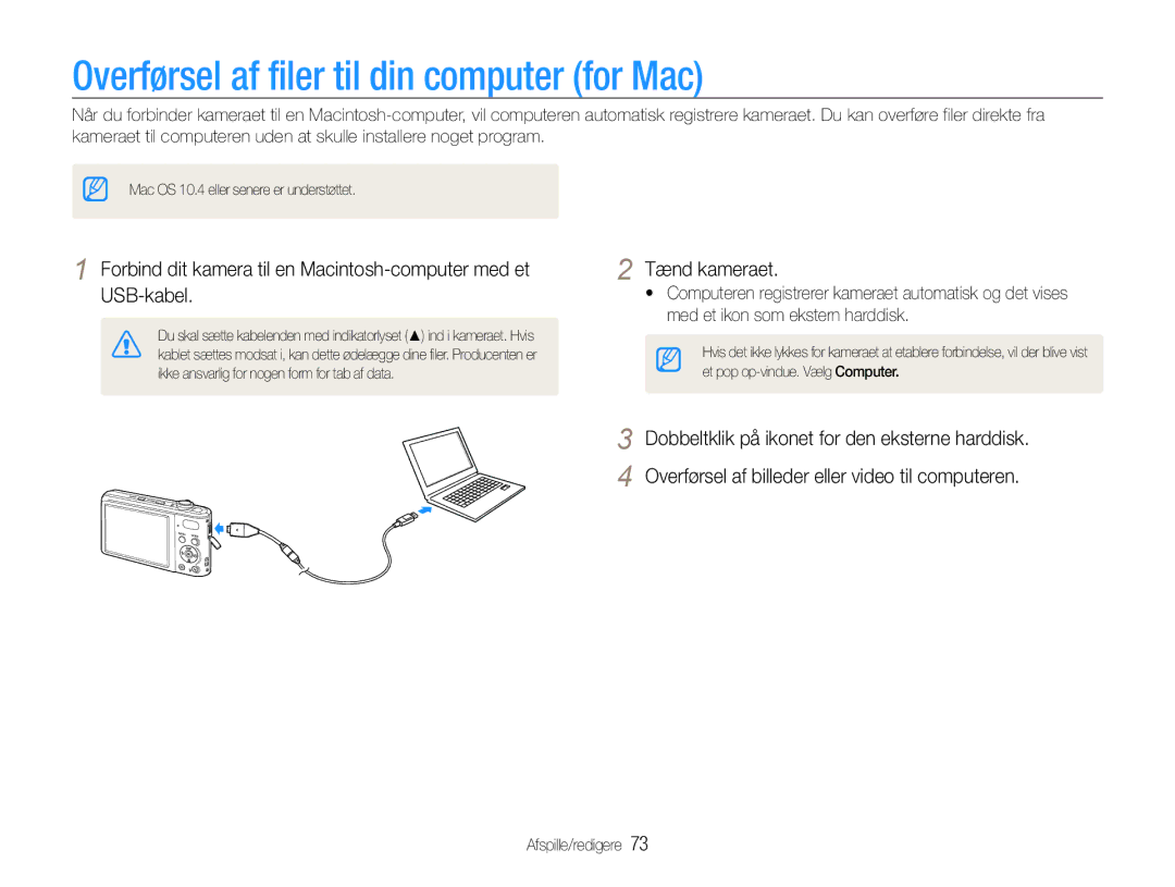 Samsung EC-PL200ZBPRE2, EC-PL200ZBPSE2, EC-PL200ZBPBE2 manual Overførsel af filer til din computer for Mac 