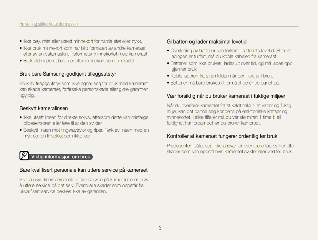 Samsung EC-PL200ZBPBE2, EC-PL200ZBPSE2, EC-PL200ZBPRE2 manual Bruk bare Samsung-godkjent tilleggsutstyr, Beskytt kameralinsen 