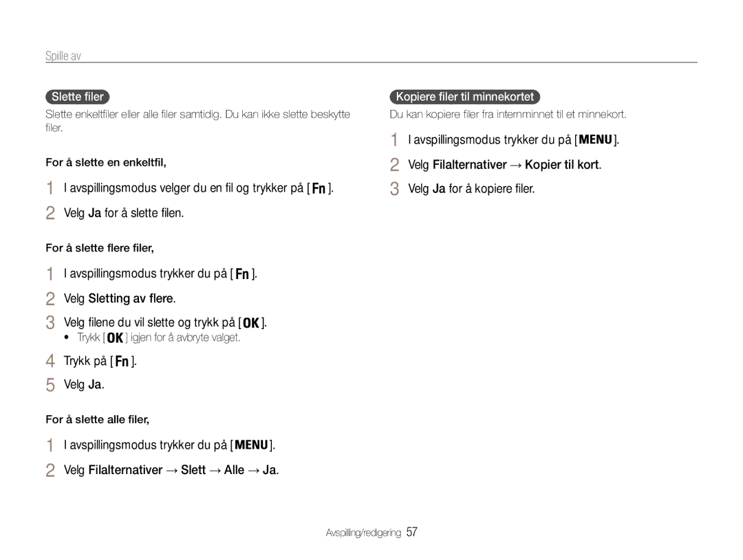 Samsung EC-PL200ZBPBE2 Velg Ja for å slette filen, Velg Sletting av flere, Trykk på Velg Ja, Velg Ja for å kopiere filer 