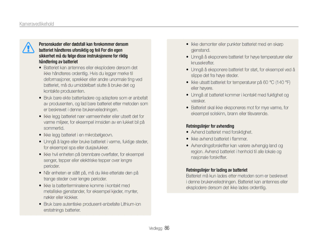 Samsung EC-PL200ZBPSE2, EC-PL200ZBPBE2, EC-PL200ZBPRE2 manual Kameravedlikehold 