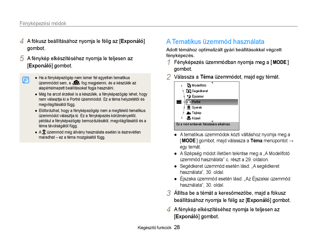 Samsung EC-PL200ZBPRE2, EC-PL200ZBPSIT manual Tematikus üzemmód használata, Fókusz beállításához nyomja le félig az Exponáló 