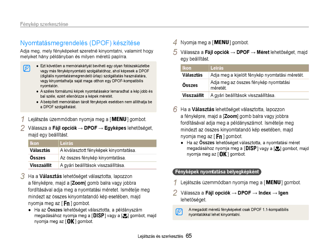 Samsung EC-PL200ZBPSIT manual Nyomtatásmegrendelés Dpof készítése, Ha a Választás lehetőséget választotta, lapozzon 