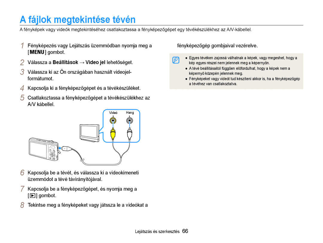 Samsung EC-PL200ZBPRE3, EC-PL200ZBPSIT, EC-PL200ZBPBE3 manual Fájlok megtekintése tévén, Fényképezőgép gombjaival vezérelve 