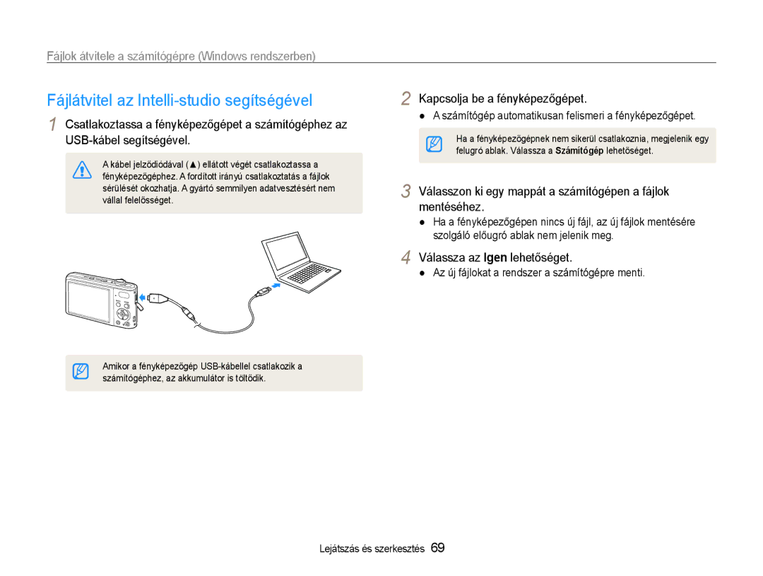 Samsung EC-PL200ZBPBE2, EC-PL200ZBPSIT manual Fájlátvitel az Intelli-studio segítségével, Kapcsolja be a fényképezőgépet 