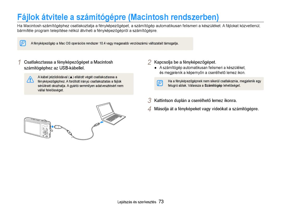 Samsung EC-PL200ZBPBE3, EC-PL200ZBPSIT, EC-PL200ZBPRE3, EC-PL200ZBPSE3 Fájlok átvitele a számítógépre Macintosh rendszerben 