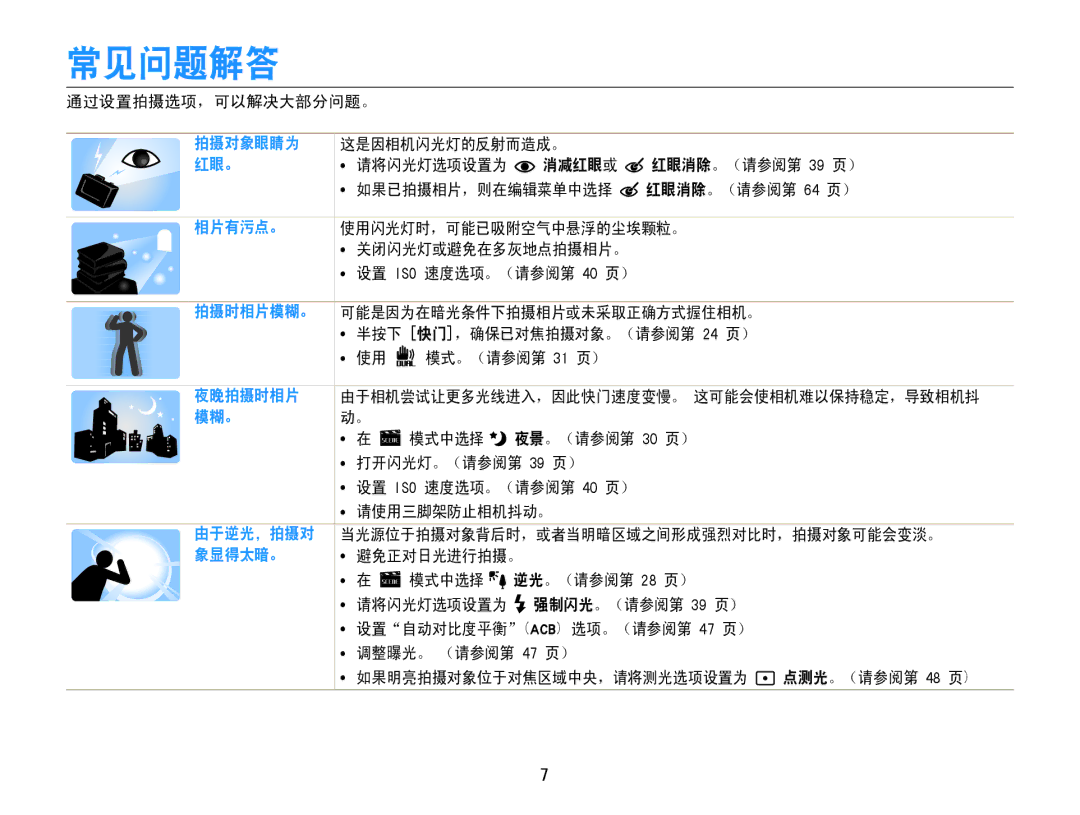 Samsung EC-PL200ZBPBE3, EC-PL200ZBPSIT, EC-PL200ZBPRE3, EC-PL200ZBPSE3, EC-PL200ZBPBE2, EC-PL200ZBPRE2 manual 常见问题解答, 消减红眼或 