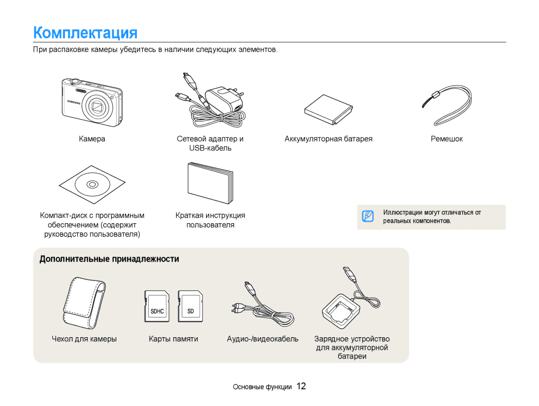 Samsung EC-PL200ZBPRRU, EC-PL200ZBPSRU manual Комплектация, Дополнительные принадлежности, Аккумуляторная батарея Ремешок 