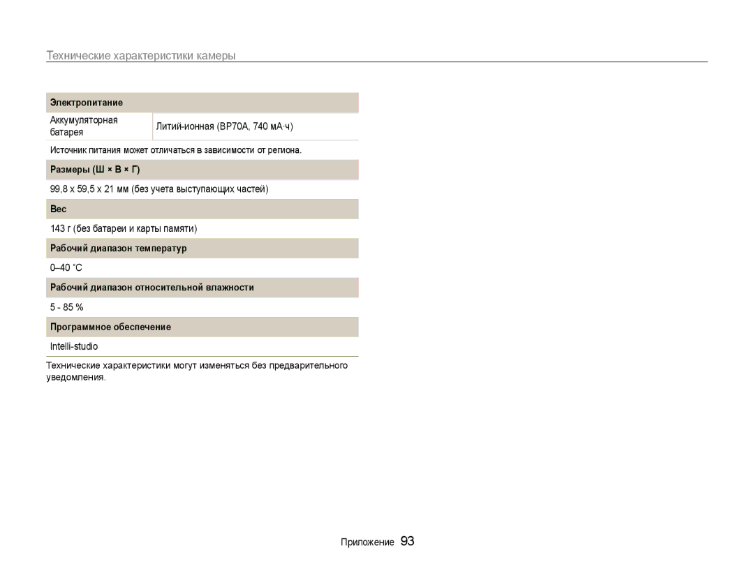 Samsung EC-PL200ZBPRRU, EC-PL200ZBPSRU, EC-PL200ZBPBRU manual Размеры Ш × В × Г 