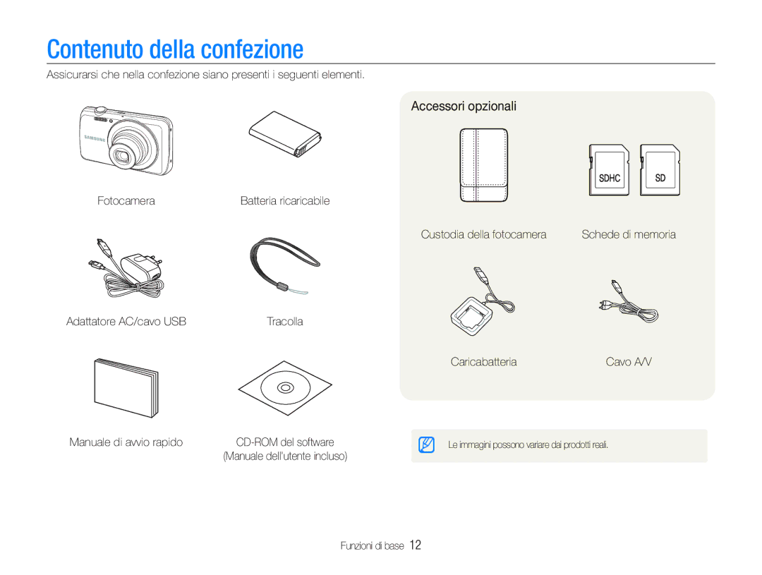 Samsung EC-PL20ZZBPPE1, EC-PL20ZZBPBE1, EC-PL21ZZBPBE3, EC-PL21ZZBPPE1 manual Contenuto della confezione, Accessori opzionali 