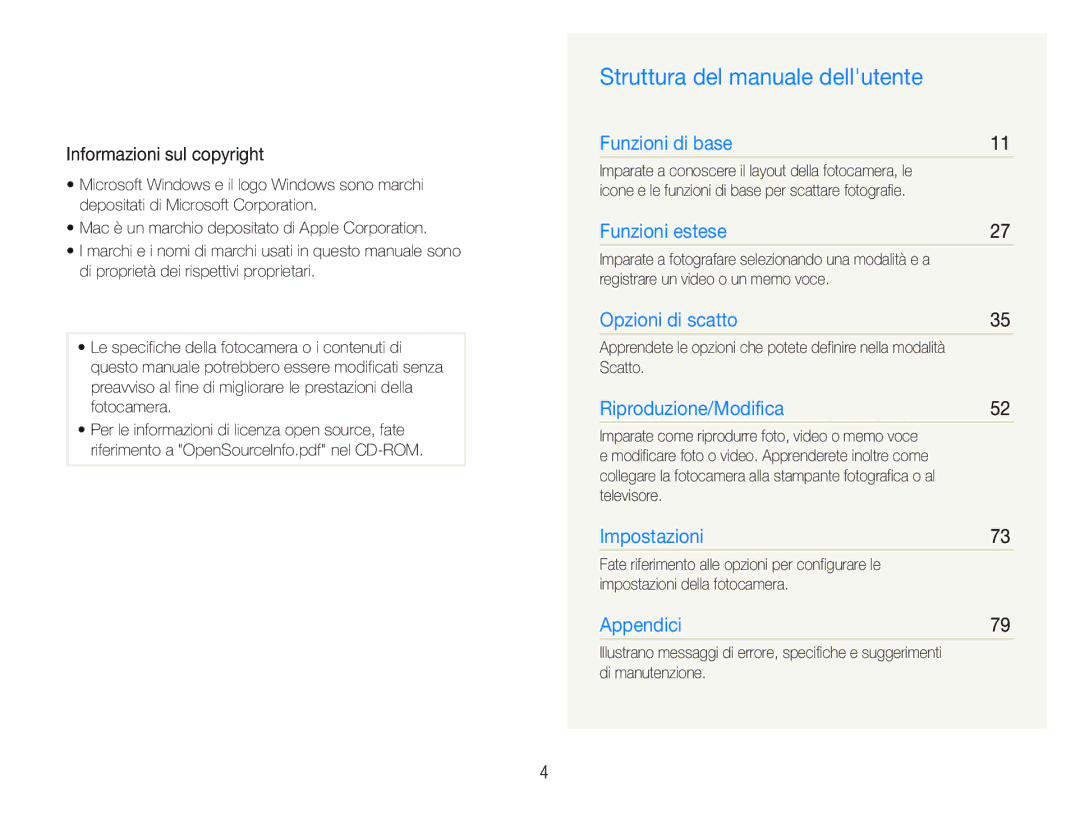 Samsung EC-PL21ZZBPSE3, EC-PL20ZZBPBE1, EC-PL20ZZBPPE1 Struttura del manuale dellutente, Informazioni sul copyright 