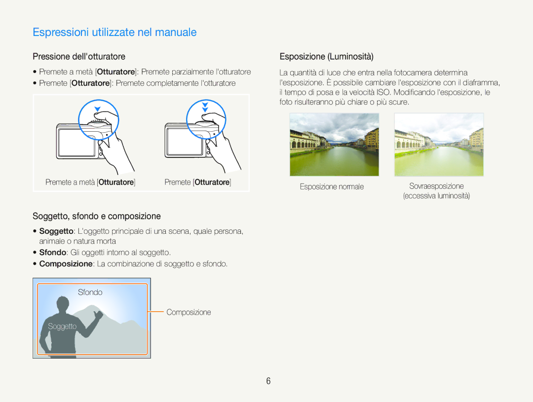 Samsung EC-PL20ZZBPPE1 Espressioni utilizzate nel manuale, Pressione dellotturatore, Soggetto, sfondo e composizione 