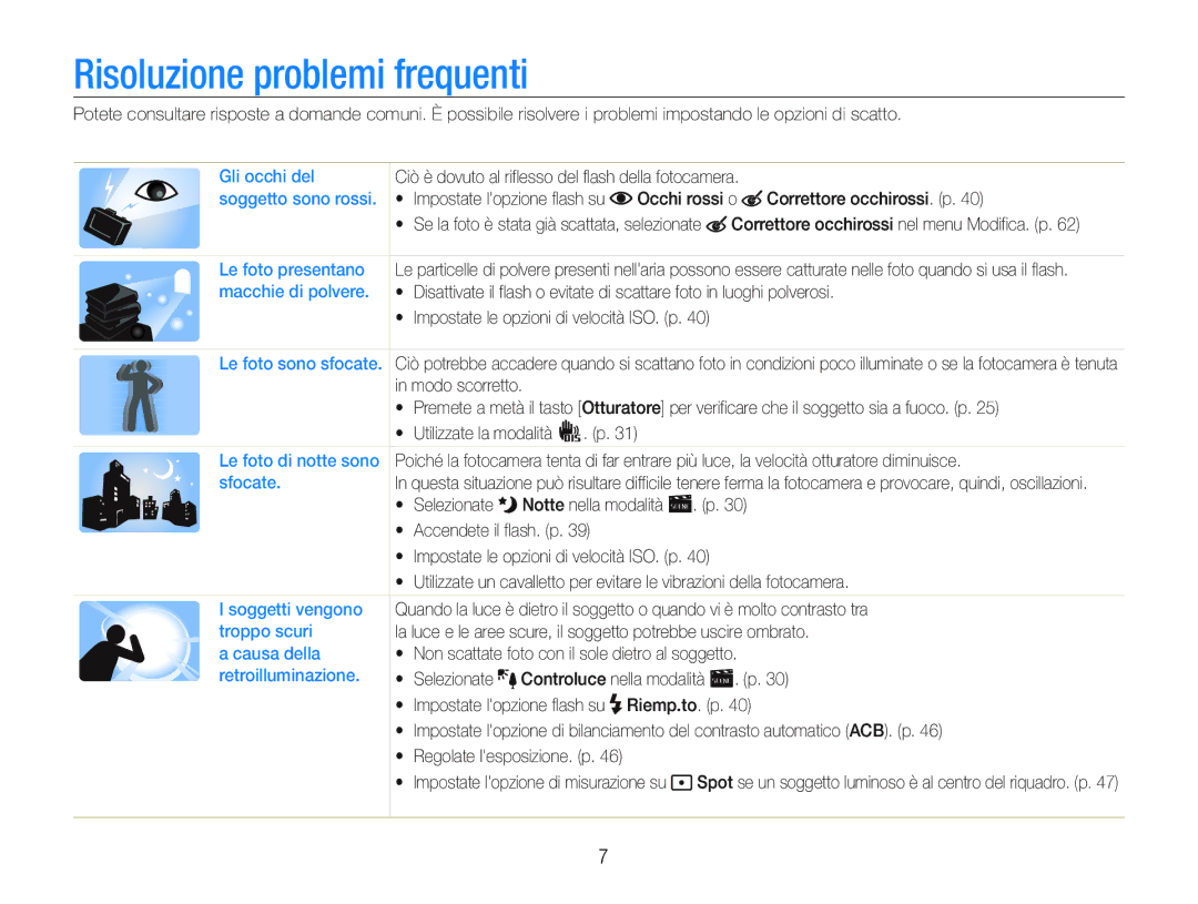 Samsung EC-PL21ZZBPBE3, EC-PL20ZZBPBE1, EC-PL20ZZBPPE1, EC-PL21ZZBPPE1 manual Risoluzione problemi frequenti, Occhi rossi o 