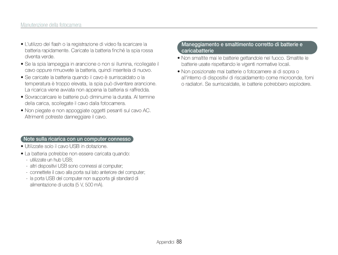 Samsung EC-PL21ZZBPSE3, EC-PL20ZZBPBE1, EC-PL20ZZBPPE1, EC-PL21ZZBPBE3, EC-PL21ZZBPPE1 manual Manutenzione della fotocamera 