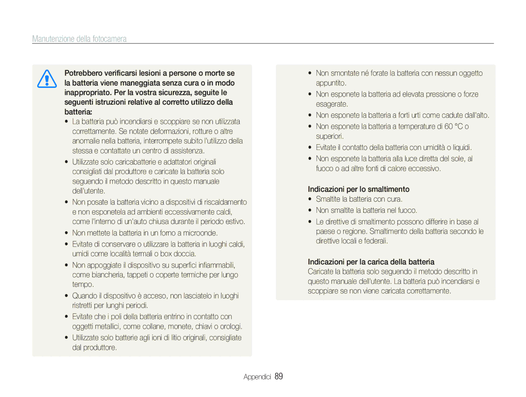 Samsung EC-PL20ZZBPBE1, EC-PL20ZZBPPE1, EC-PL21ZZBPBE3 manual  Non mettete la batteria in un forno a microonde, Superiori 