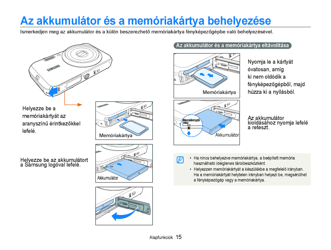 Samsung EC-PL20ZZBPRE3, EC-PL20ZZBPBE1 Az akkumulátor és a memóriakártya behelyezése, 1yomja Oe a kiUWyiW, YYaWosan, amtg 