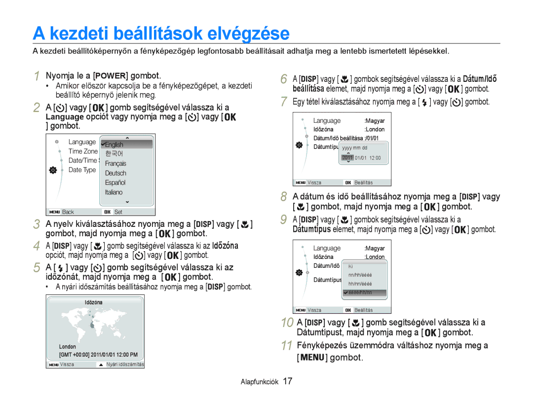 Samsung EC-PL20ZZBPPE2, EC-PL20ZZBPBE1 manual Kezdeti beállítások elvégzése, 1yomja Oe a Power gomEoW, Yagy, GomEoW 