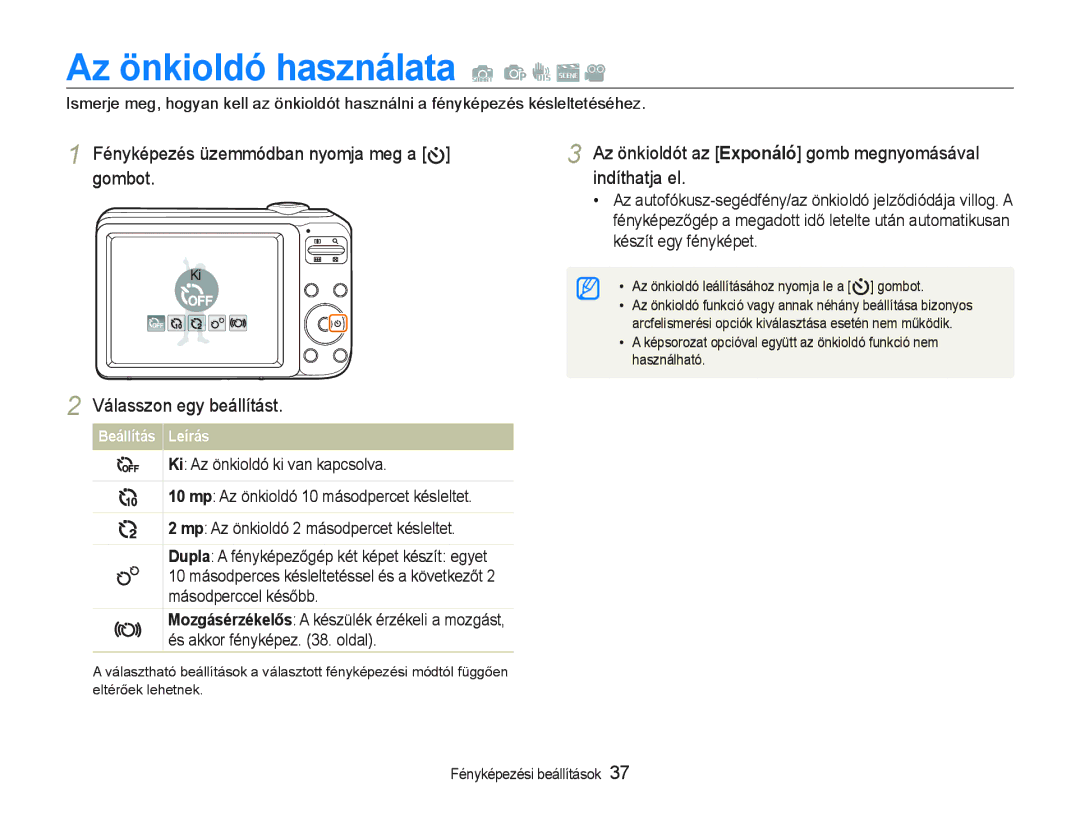 Samsung EC-PL20ZZBPPE2, EC-PL20ZZBPBE1, EC-PL20ZZBPSE1, EC-PL21ZZBPBE2 Az önkioldó használata, 9iOasszon egy EeiOOtWisW 