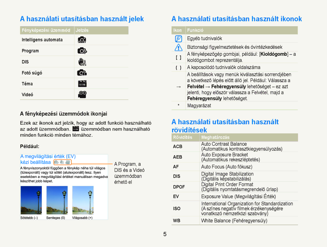 Samsung EC-PL20ZZBPRE3, EC-PL20ZZBPBE1 manual Használati utasításban használt jelek, Használati utasításban használt ikonok 