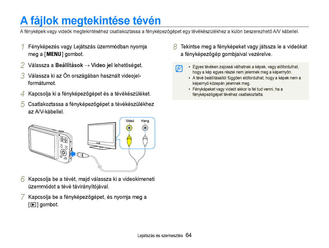 Samsung EC-PL20ZZBPPE3, EC-PL20ZZBPBE1 Fájlok megtekintése tévén, KapFsoOja Ee a fényképezĘgépeW, és nyomja meg a gomEoW 