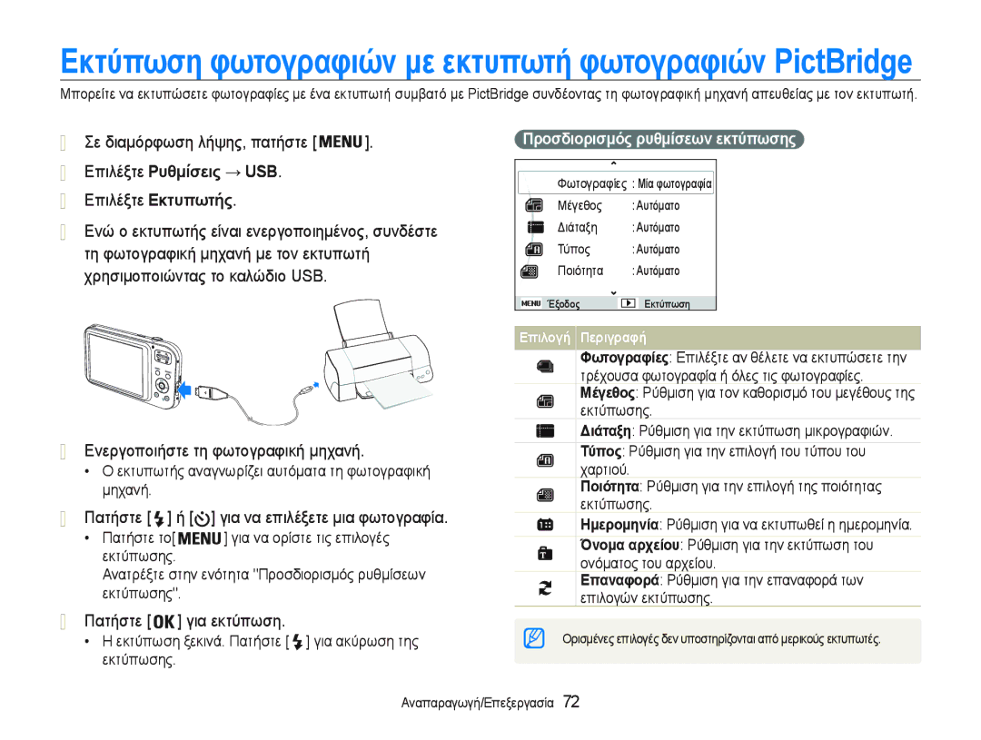 Samsung EC-PL20ZZBPSE3, EC-PL20ZZBPBE3 ǼʌȚȜȑȟĲİǼκτυπωτȒς, ȆĮĲȒıĲİ @ȖȚĮİțĲȪʌȦıȘ, ΠρȠσδȚȠρȚσμȩς ρυθμȓσεωȞ εκτȪπωσης 