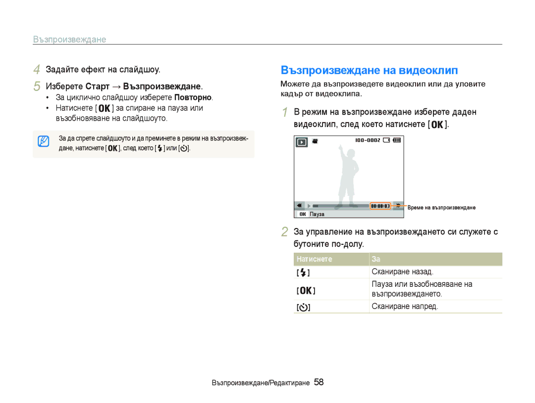 Samsung EC-PL20ZZBPSE3 manual Ȼъɡпɪɨиɡвɟждɚнɟ нɚ видɟɨклип, Ɂɚɞɚɣɬɟɟɮɟɤɬɧɚɫɥɚɣɞɲɨɭ, Ɂɡɛɟɪɟɬɟɋтɚɪт ȼъɡпɪɨиɡвɟждɚнɟ 