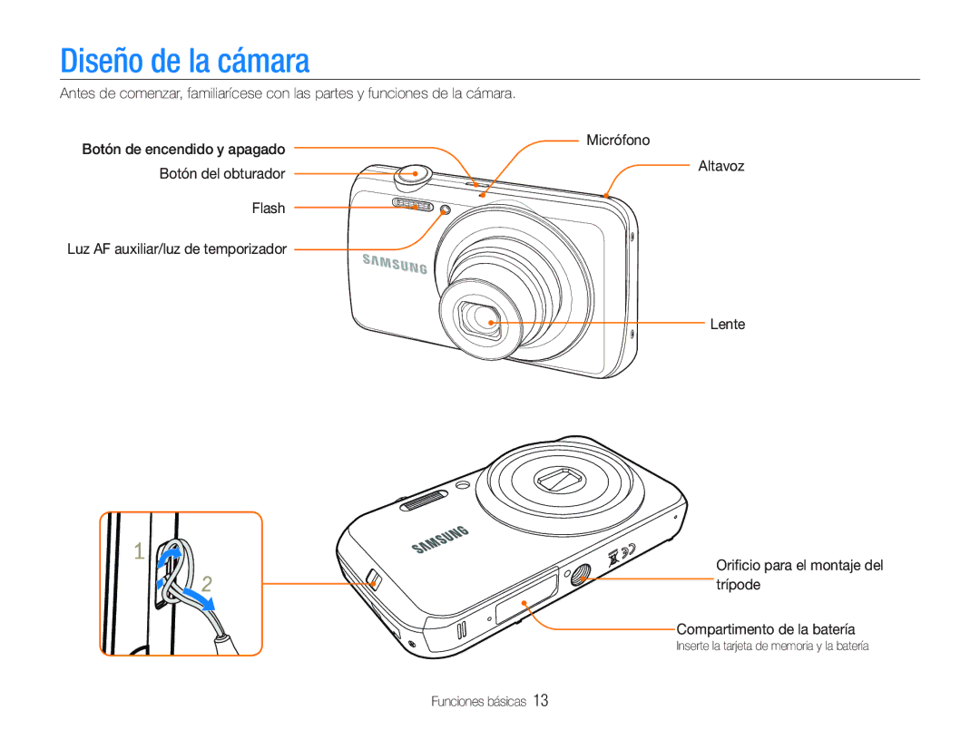 Samsung EC-PL20ZZBPRE1, EC-PL20ZZBPBE1, EC-PL20ZZBPPE1, EC-PL21ZZBPPE1 manual Diseño de la cámara, Botón del obturador, Flash 