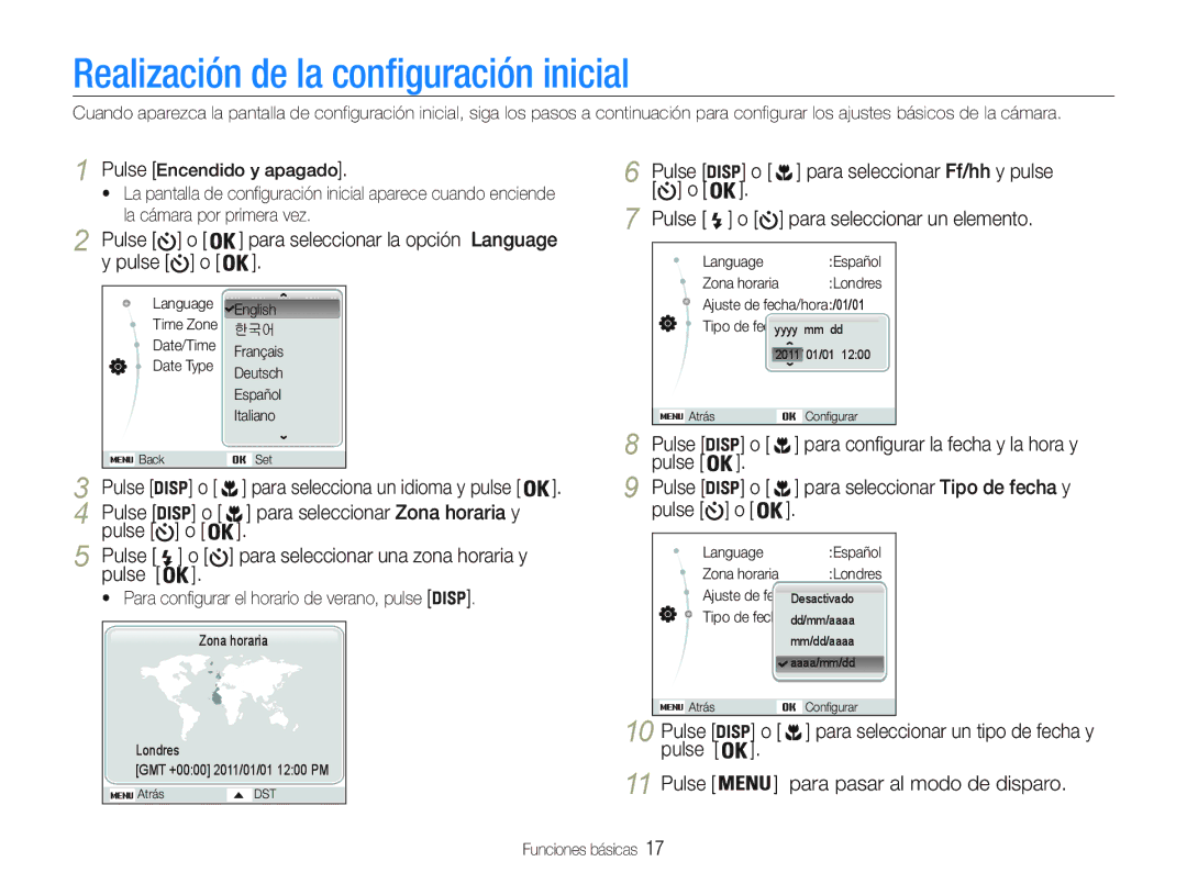 Samsung EC-PL20ZZBPSE1 Realización de la conﬁguración inicial, Pulse o, Pulse Pulse para pasar al modo de disparo 