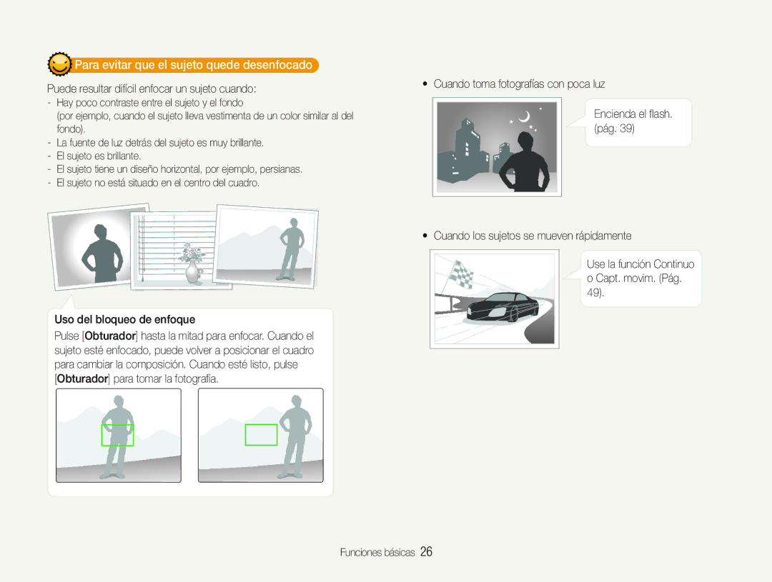 Samsung EC-PL21ZZBPBE2, EC-PL20ZZBPRE1, EC-PL20ZZBPBE1, EC-PL20ZZBPPE1 manual Para evitar que el sujeto quede desenfocado 