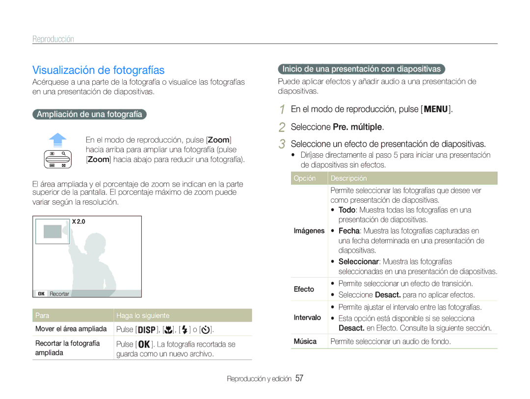 Samsung EC-PL20ZZBPPE1, EC-PL20ZZBPRE1, EC-PL20ZZBPBE1 Visualización de fotografías, Ampliación de una fotografía, Para 