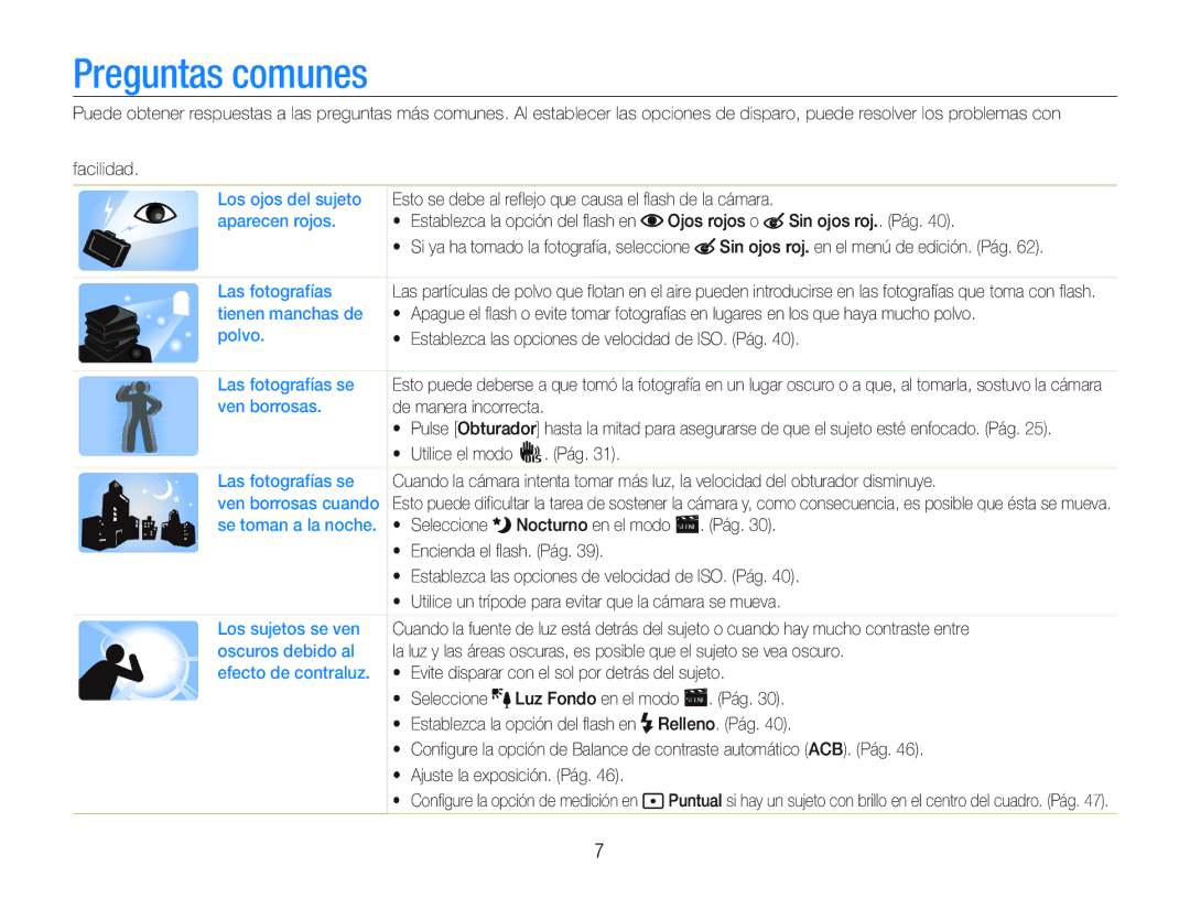 Samsung EC-PL20ZZBPBE1 manual Preguntas comunes, Ojos rojos o Sin ojos roj.. Pág, Sin ojos roj. en el menú de edición. Pág 