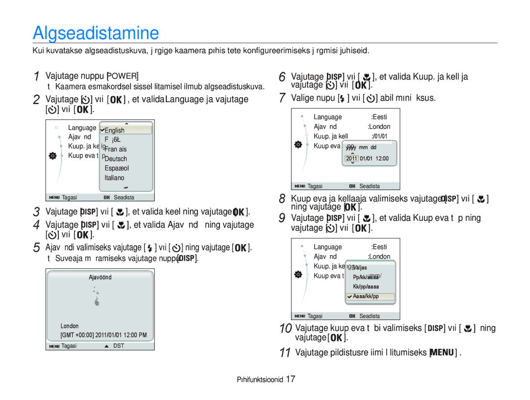 Samsung EC-PL20ZZBPSE2, EC-PL20ZZBPBE2 manual Algseadistamine 