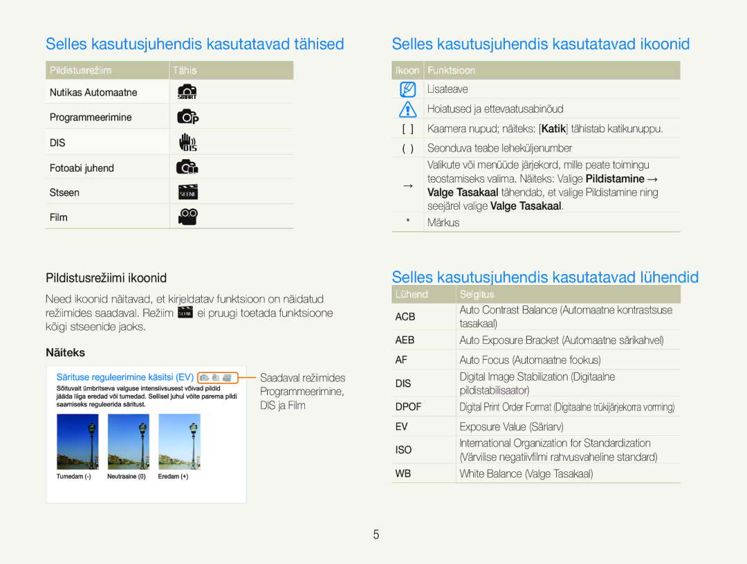 Samsung EC-PL20ZZBPSE2 manual Selles kasutusjuhendis kasutatavad tähised, Selles kasutusjuhendis kasutatavad ikoonid 