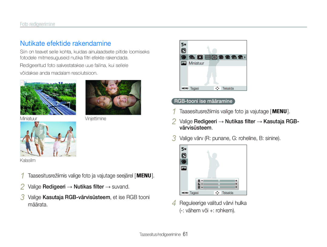 Samsung EC-PL20ZZBPSE2, EC-PL20ZZBPBE2 manual Nutikate efektide rakendamine, Foto redigeerimine 