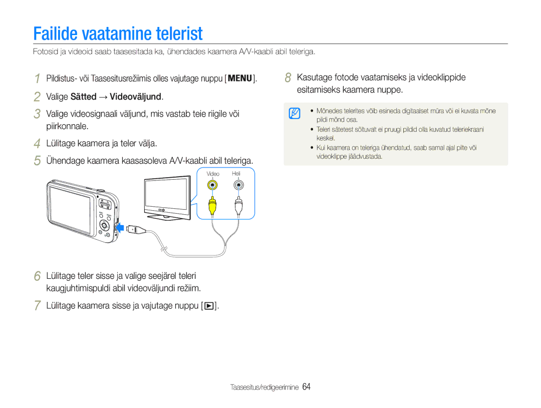 Samsung EC-PL20ZZBPBE2, EC-PL20ZZBPSE2 manual Failide vaatamine telerist, Lülitage kaamera sisse ja vajutage nuppu 