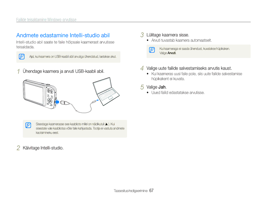 Samsung EC-PL20ZZBPSE2 manual Andmete edastamine Intelli-studio abil, Lülitage kaamera sisse, Käivitage Intelli-studio 