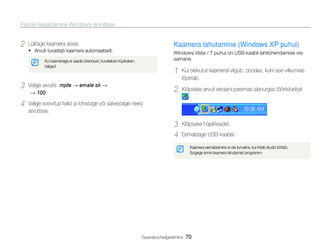 Samsung EC-PL20ZZBPBE2, EC-PL20ZZBPSE2 Kaamera lahutamine Windows XP puhul, Valige arvutis My Computer Removable Disk  