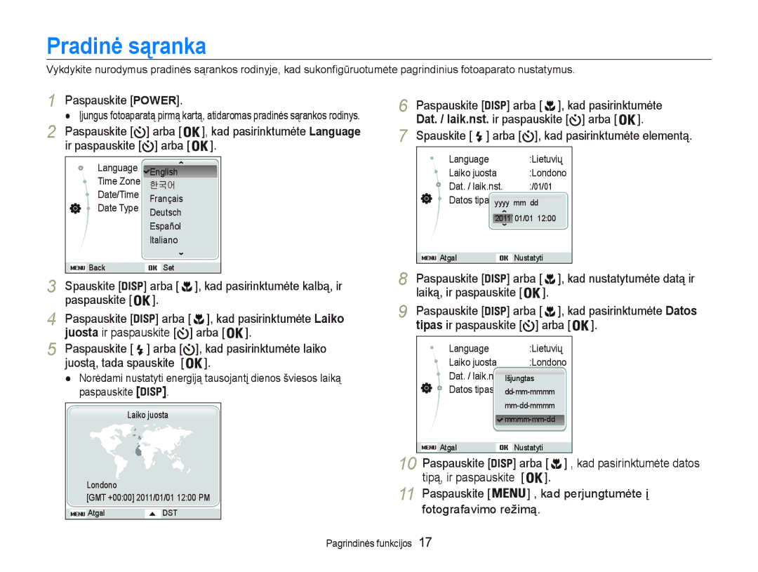 Samsung EC-PL20ZZBPSE2, EC-PL20ZZBPBE2 manual Pradinơ sąranka, 3DVSDXVNLWHPOWER@, IRWRJUDIDYLPRUHåLPą, 11 3DVSDXVNLWH 