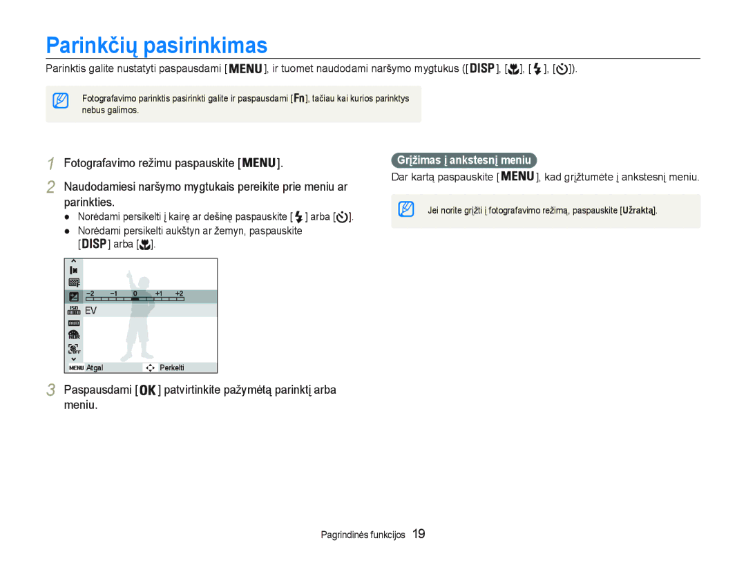 Samsung EC-PL20ZZBPSE2 manual Parinkčiǐ pasirinkimas, 3DVSDXVGDPL @SDWYLUWLQNLWHSDå\PơWąSDULQNWƳDUED, Phqlx 