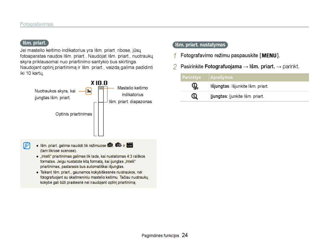 Samsung EC-PL20ZZBPBE2, EC-PL20ZZBPSE2 manual LNLNDUWǐ, Lqglndwrulxv, Išm. priart Išm. priart. nustatymas 