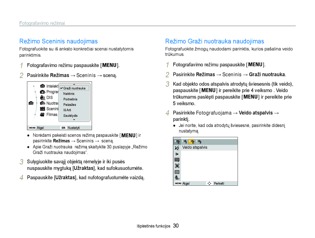 Samsung EC-PL20ZZBPBE2 manual 5HåLPR6FHQLQLVQDXGRMLPDV, 5HåLPR*UDåLQXRWUDXNDQDXGRMLPDV, Yhlnvpr, Sdulqnwƴ 