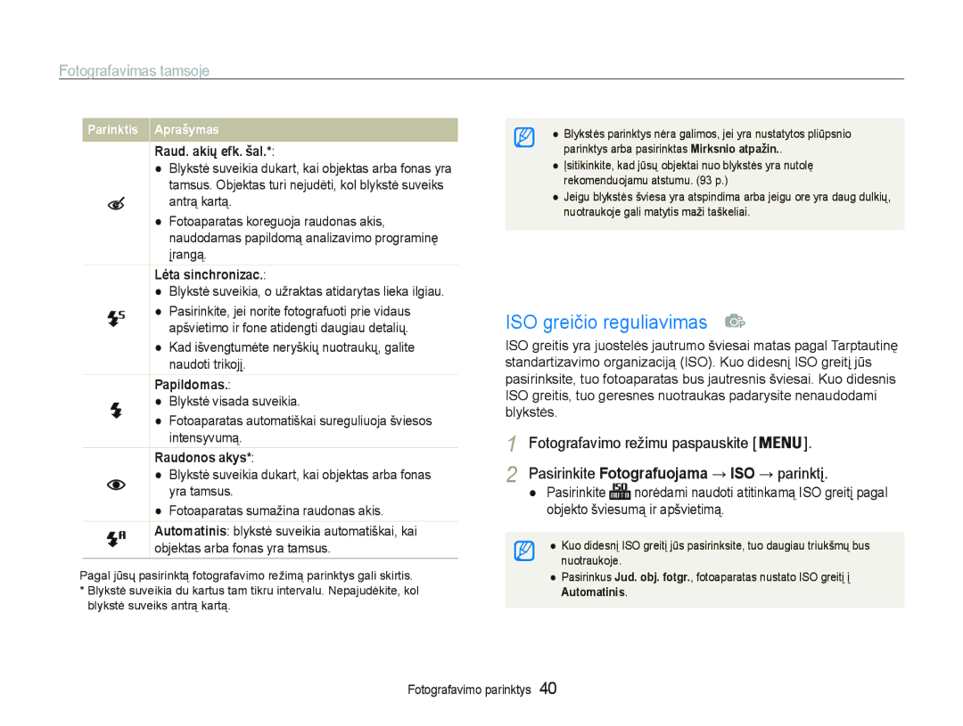 Samsung EC-PL20ZZBPBE2 manual 62JUHLþLRUHJXOLDYLPDV  , Raud. akiǐ efk. šal.*, Lơta sinchronizac., Papildomas. 