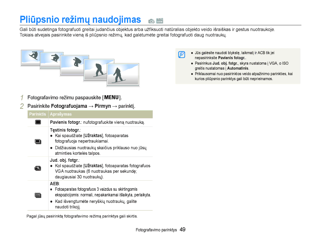 Samsung EC-PL20ZZBPSE2, EC-PL20ZZBPBE2 Pliǌpsnio režimǐ naudojimas  , TĊstinis fotogr., IrwrjudixrmdQhshuwudxnldpdl 