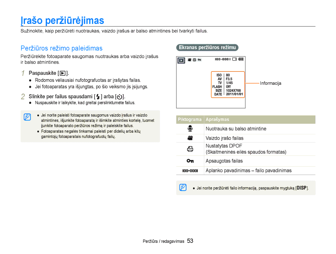 Samsung EC-PL20ZZBPSE2, EC-PL20ZZBPBE2 Ekranas peržiǌros režimu, 9DLGRƳUDãRIDLODV, 1XVWDW\WDV32, $SvdxjrwdvIdlodv 