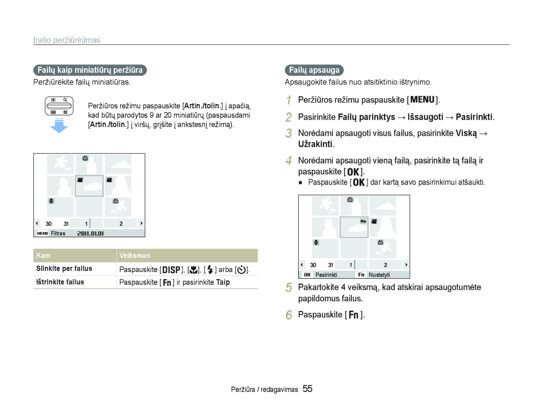 Samsung EC-PL20ZZBPSE2 manual Užrakinti, SDSLOGRPXVIDLOXV 3DVSDXVNLWH @, Failǐ kaip miniatiǌrǐ peržiǌra, Failǐ apsauga 