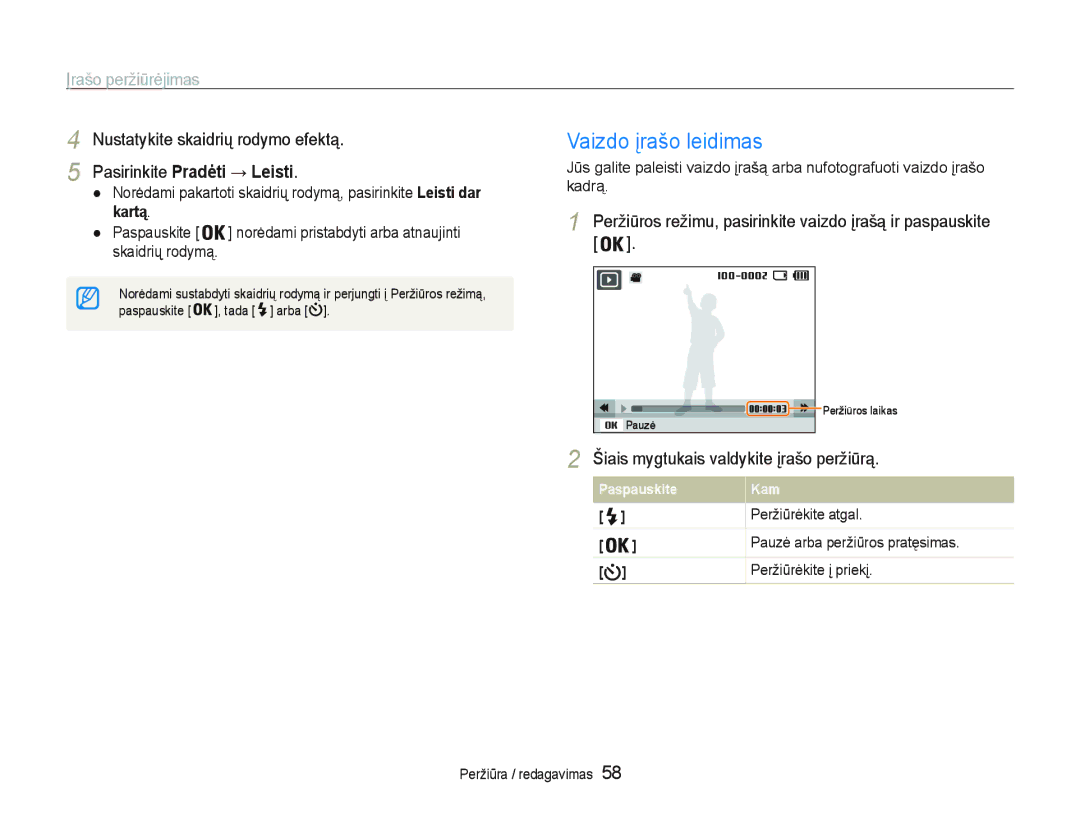 Samsung EC-PL20ZZBPBE2, EC-PL20ZZBPSE2 manual 9DLGRƳUDãROHLGLPDV, 1XVWDW\NLWHVNDLGULǐURG\PRHIHNWą, Leisti 